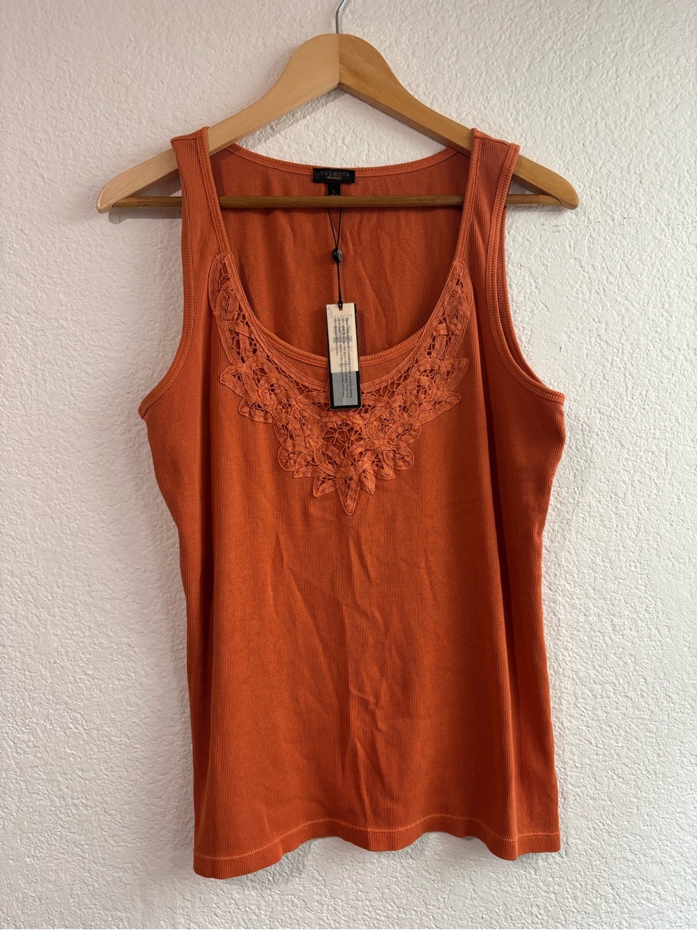 Talbots Women's Embroidered Lace Tank Top Rust Orange Large New